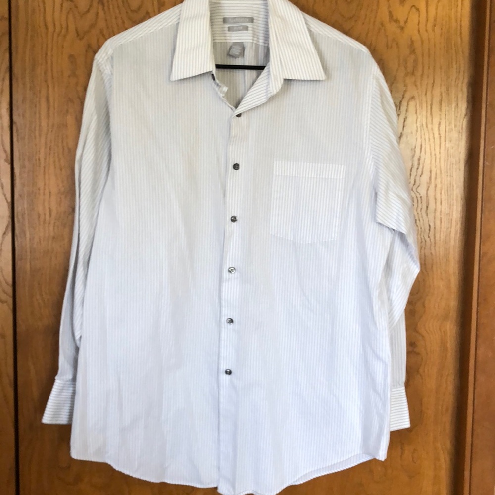 Van Heusen Fitted 16 1/2 Neck Button down white with gray stripes